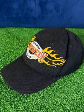 Daytona Beach Bike Week Florida Motorcycle Biker Hat Black Flames Baseball Cap